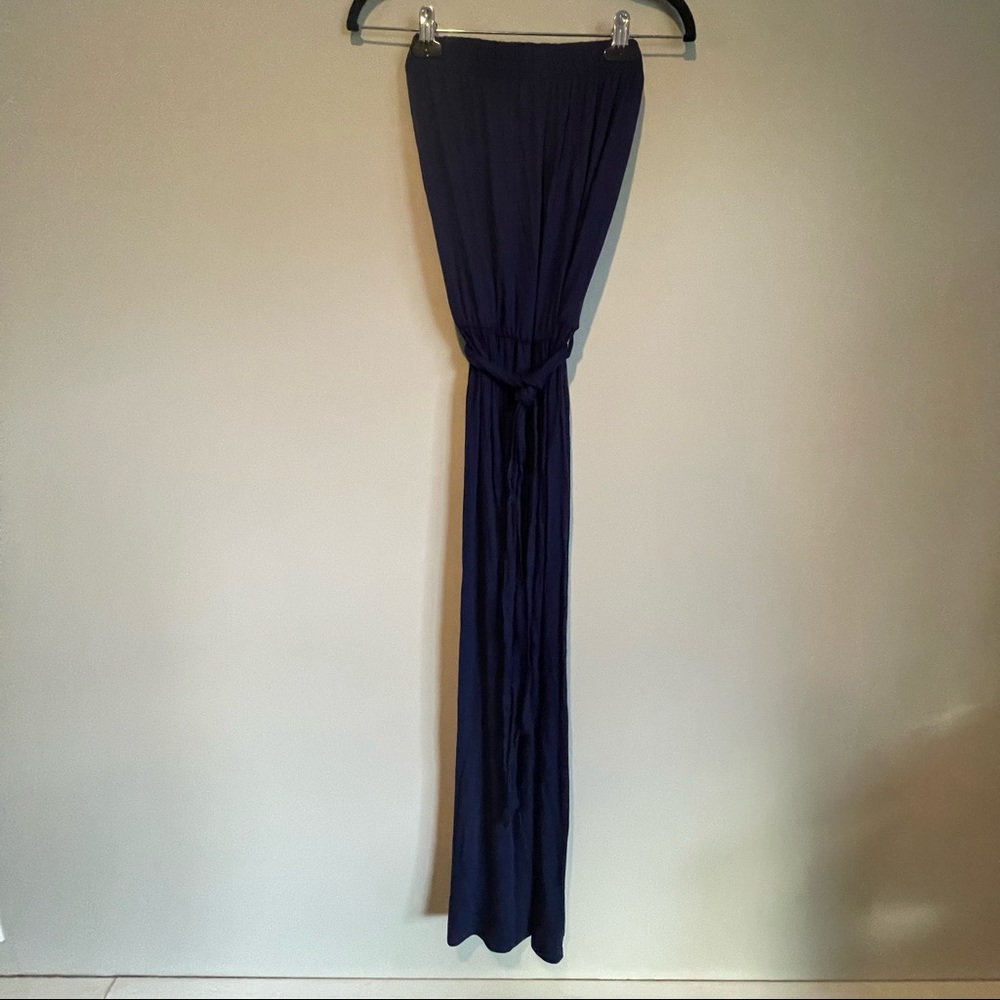 Navy strapless belted jumpsuit NWOT